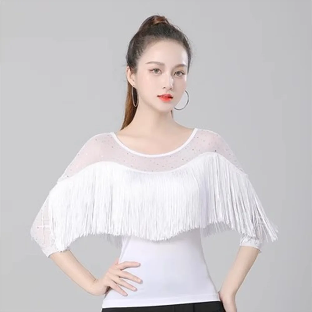 White color mid sleeved women sequin Latin dance shirt Social dance tassel guitar national standard tops lady ballroom costumes
White color mid sleeved women sequin Latin dance shirt Social dance tassel guitar national standard tops lady ballroom costumes