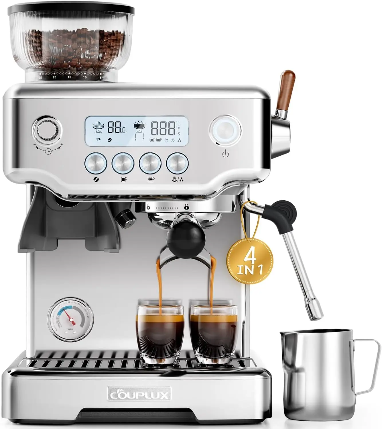 Espresso Machine with Grinder 5 Temperature 190 205 Professional Espresso Machine 58MM with Powerful Milk Frother 15 Bar
Espresso Machine with Grinder 5 Temperature 190 205 Professional Espresso Machine 58MM with Powerful Milk Frother 15 Bar