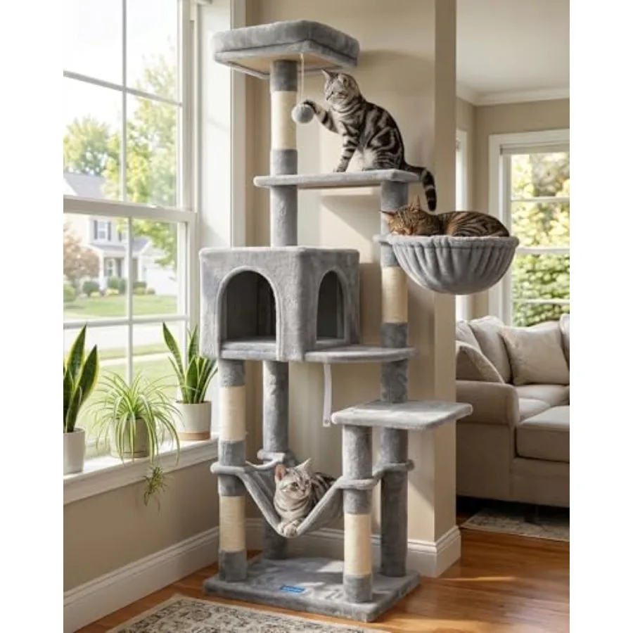 Cat Tree with Large Hammock Multi-Level Cat Tower for Indoor Cats Cat Condo with Sisal-Covered Scratching Posts and Top Perch
Cat Tree with Large Hammock Multi-Level Cat Tower for Indoor Cats Cat Condo with Sisal-Covered Scratching Posts and Top Perch