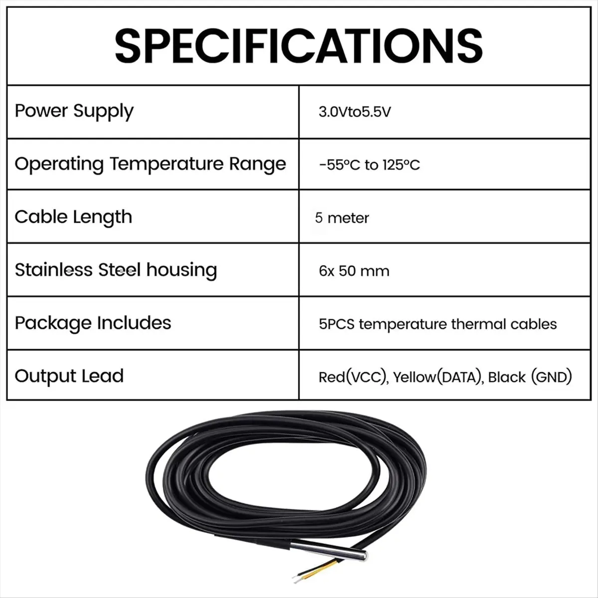 ABZT 5pcs 5M Temperature Sensor Temperature Probe Stainless Steel Package Cable Waterproof Digital Thermostat Sensor
ABZT 5pcs 5M Temperature Sensor Temperature Probe Stainless Steel Package Cable Waterproof Digital Thermostat Sensor