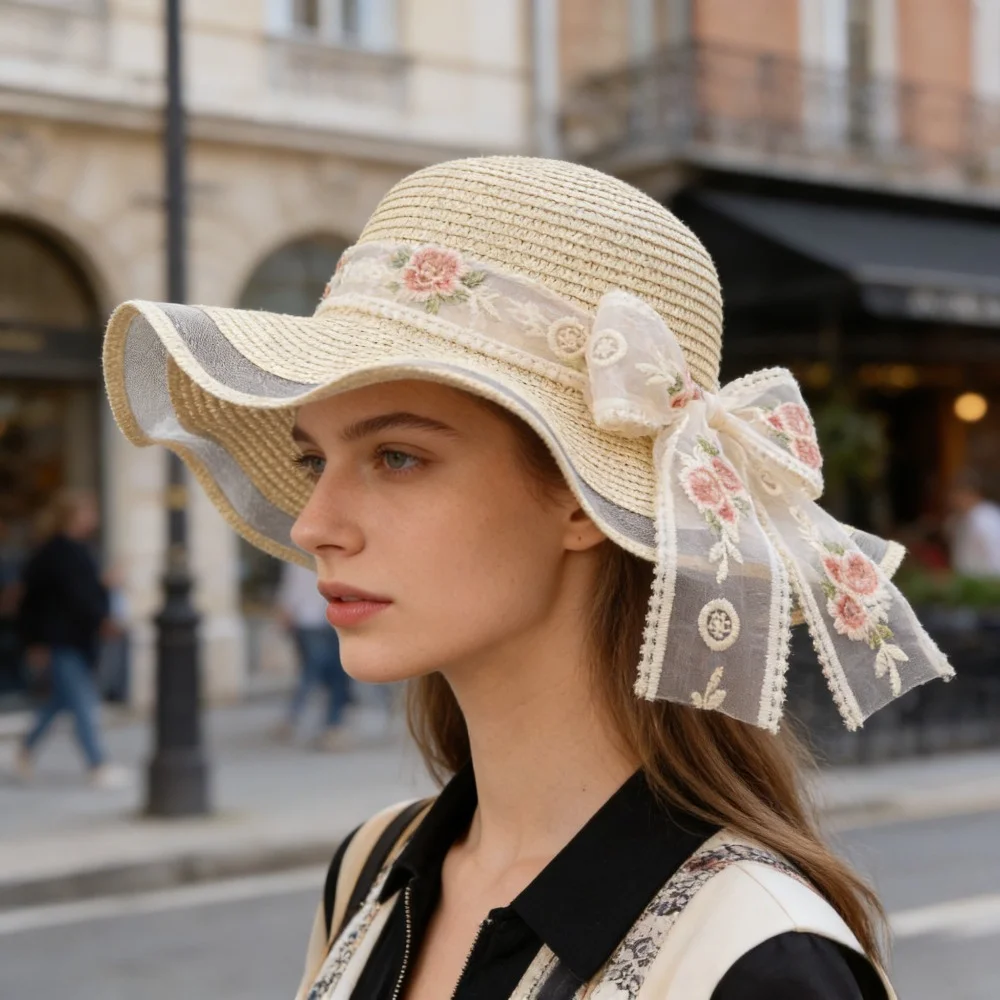 Bow Lace Straw Hat Women Summer Beach Wide Brim Sun Hat Vacation Style Sun Protection Hat Floppy Hat for Women Outdoor Fashion
Bow Lace Straw Hat Women Summer Beach Wide Brim Sun Hat Vacation Style Sun Protection Hat Floppy Hat for Women Outdoor Fashion