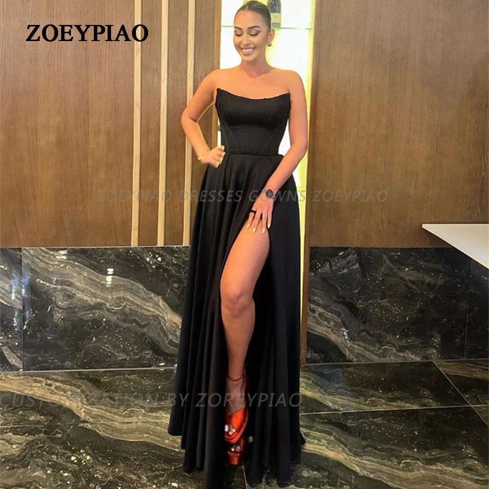 Black A Line Satin Long Prom Dresses Strapless Sleeveless Side Slit Women Formal Party Evening Gowns Special Night Club Outfit
Black A Line Satin Long Prom Dresses Strapless Sleeveless Side Slit Women Formal Party Evening Gowns Special Night Club Outfit