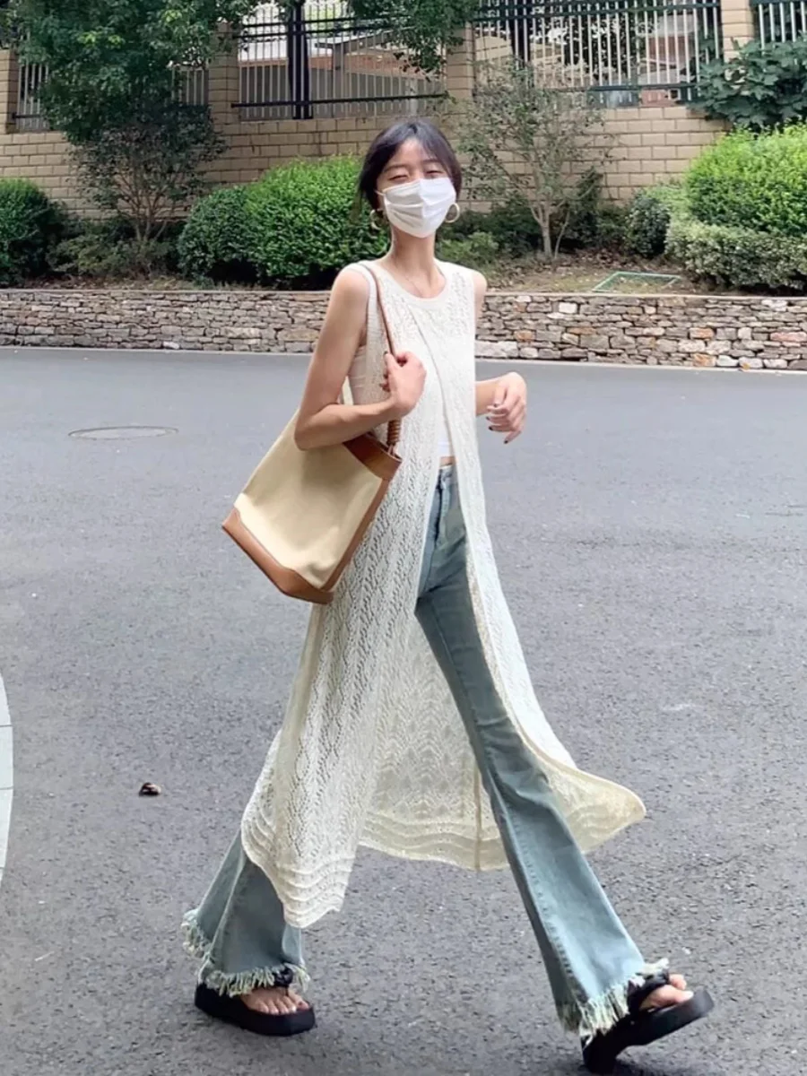 Beach Vacation Knitted Vest Dress Women plus Size Slim Fit Sun Protection Slit Sleeveless Long Skirt Korean Style Hollow out
Beach Vacation Knitted Vest Dress Women plus Size Slim Fit Sun Protection Slit Sleeveless Long Skirt Korean Style Hollow out
