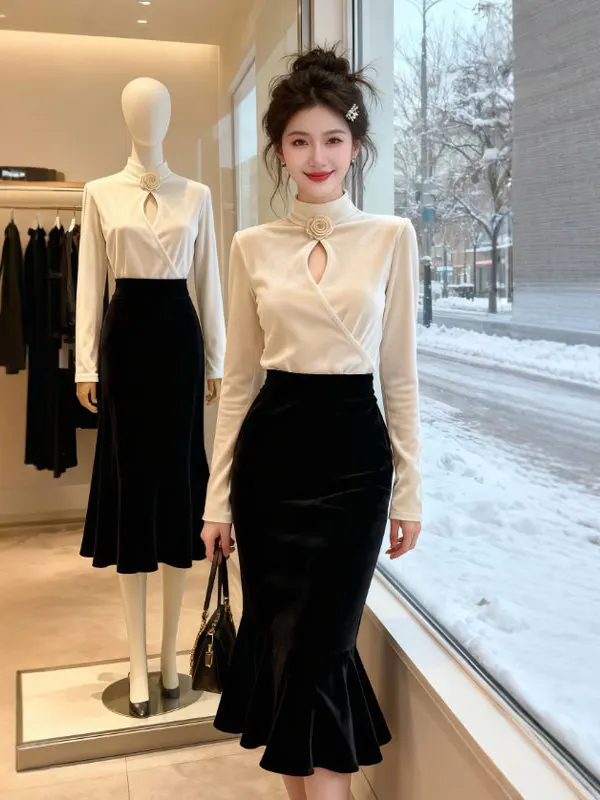 Korean Sle Long Sve Velvet Slim Fit T-irt Unique Design Hollow out Top for Women Ele Sensation Autumn Wear
Korean Sle Long Sve Velvet Slim Fit T-irt Unique Design Hollow out Top for Women Ele Sensation Autumn Wear