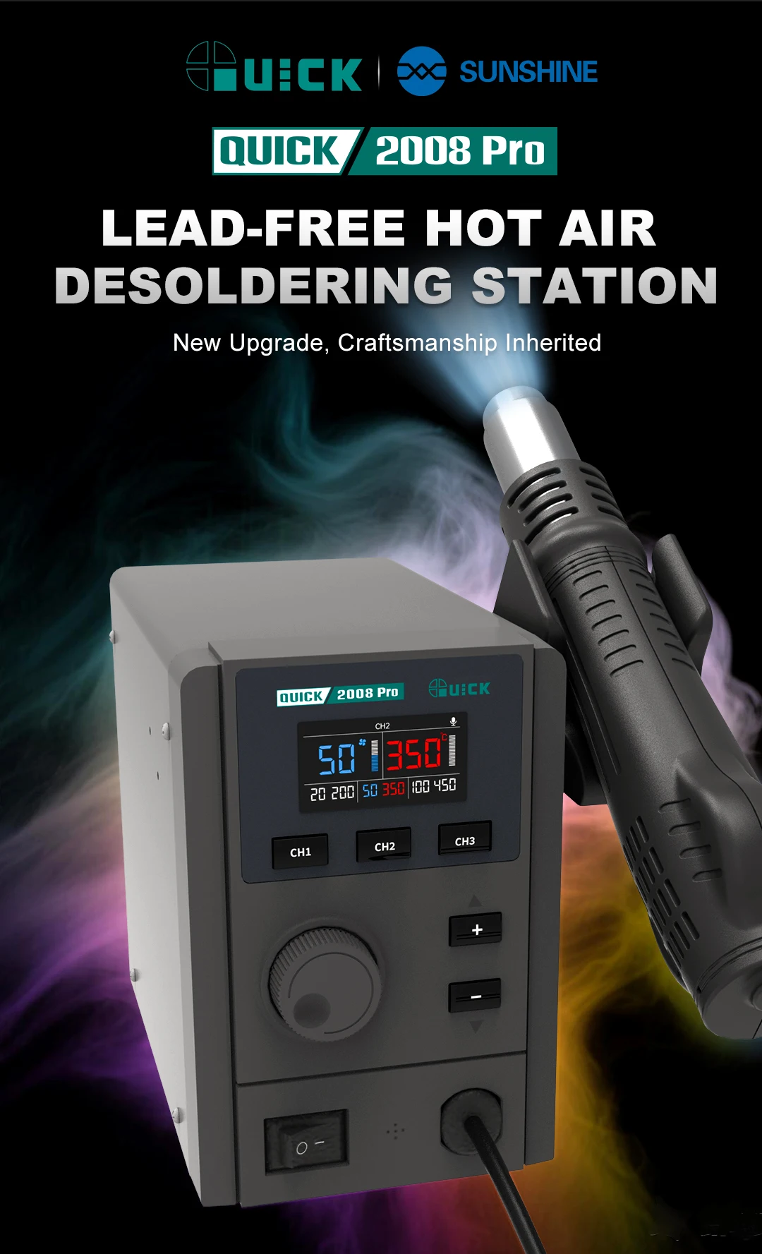 QUICK 2008Pro Hot Air Desoldering Station 750W Lead-Free Rework Welding Station For Phone BGA SMD Welding Repair Tools