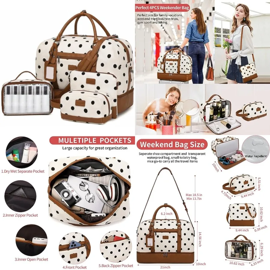 4PCS Weekender Bags for Women Large Overnight Weekend Travel Duffel Carry on Shoulder with Shoe Compartment Canvas Toiletry Bag
4PCS Weekender Bags for Women Large Overnight Weekend Travel Duffel Carry on Shoulder with Shoe Compartment Canvas Toiletry Bag