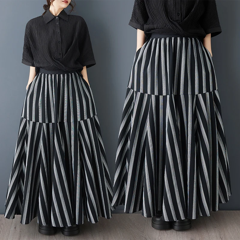 Spring Summer New Loose Retro Artistic Water-Mark Stripes Asymmetrical Patchwork Double Layer Versatile Skirt Thin Model
Spring Summer New Loose Retro Artistic Water-Mark Stripes Asymmetrical Patchwork Double Layer Versatile Skirt Thin Model
