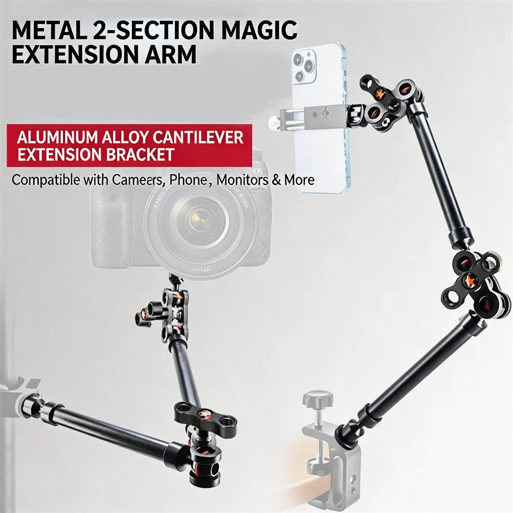 2-Section Phone Tablet Magic Arm with C-Clamp Heavy Duty Cantilever Bracket Aluminum Overhead Camera Mount for DSLR Camera
2-Section Phone Tablet Magic Arm with C-Clamp Heavy Duty Cantilever Bracket Aluminum Overhead Camera Mount for DSLR Camera