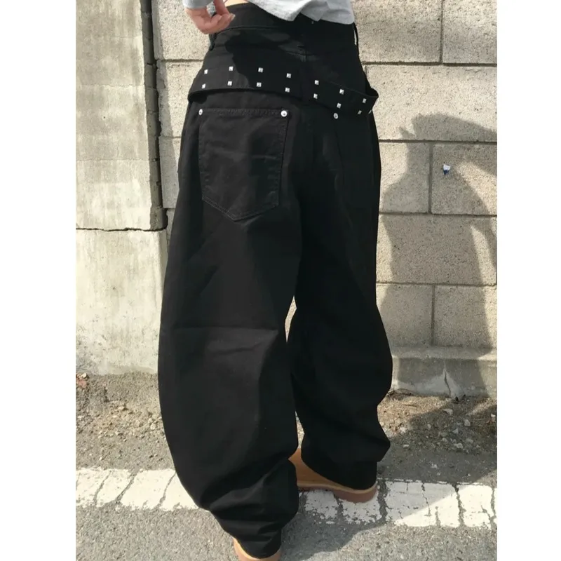 Retro Stud Rivet Back Waist Belt Design Loose Wide Leg Jeans High Waist Denim Casual Washed Cotton 100% Ladies Loose Fit Jeans
Retro Stud Rivet Back Waist Belt Design Loose Wide Leg Jeans High Waist Denim Casual Washed Cotton 100% Ladies Loose Fit Jeans