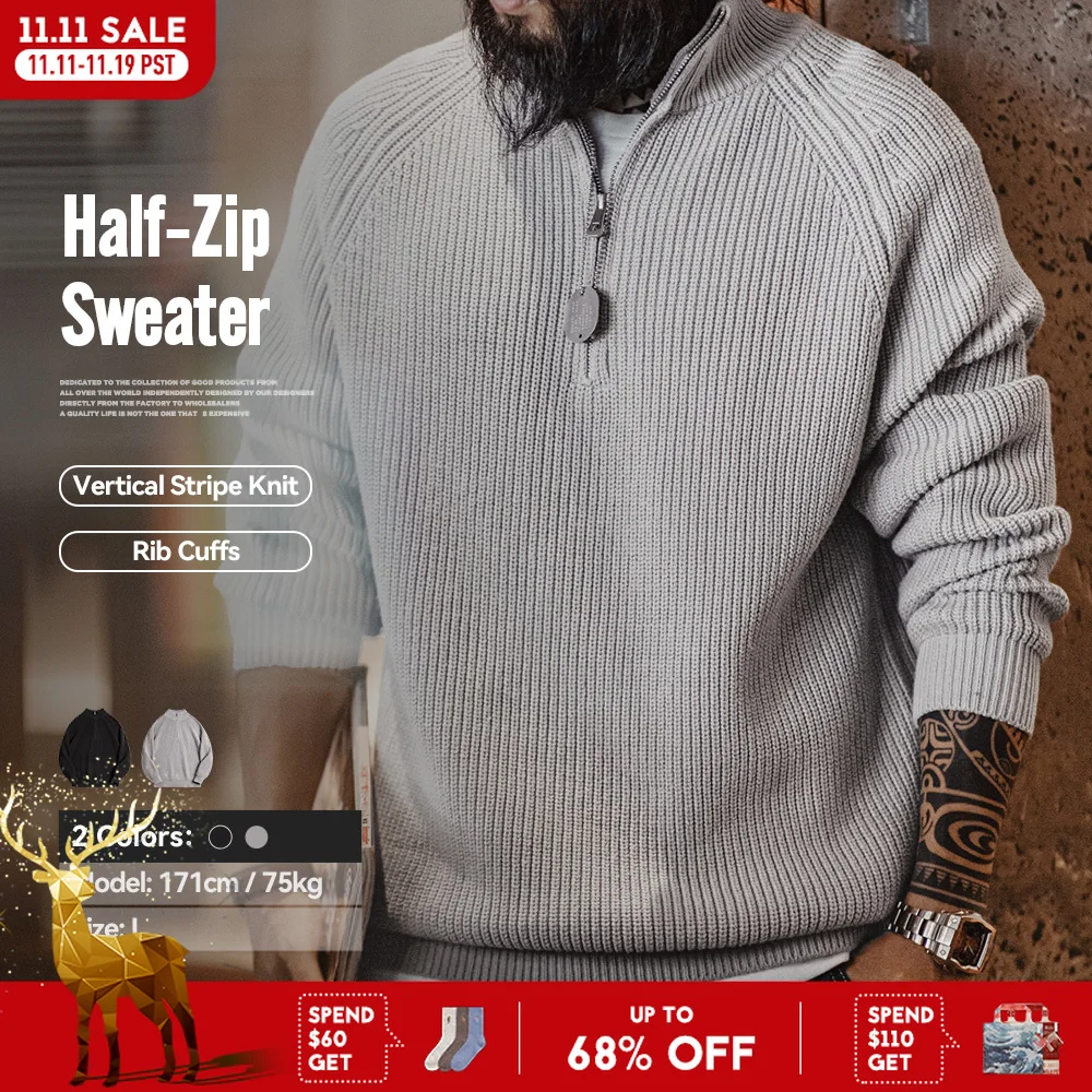 Maden Vintage Half-Zip Stand Collar Knitted Sweater Solid Color Warm Pullover for Men's Autumn and Winter Versatile Knitwear
Maden Vintage Half-Zip Stand Collar Knitted Sweater Solid Color Warm Pullover for Men's Autumn and Winter Versatile Knitwear