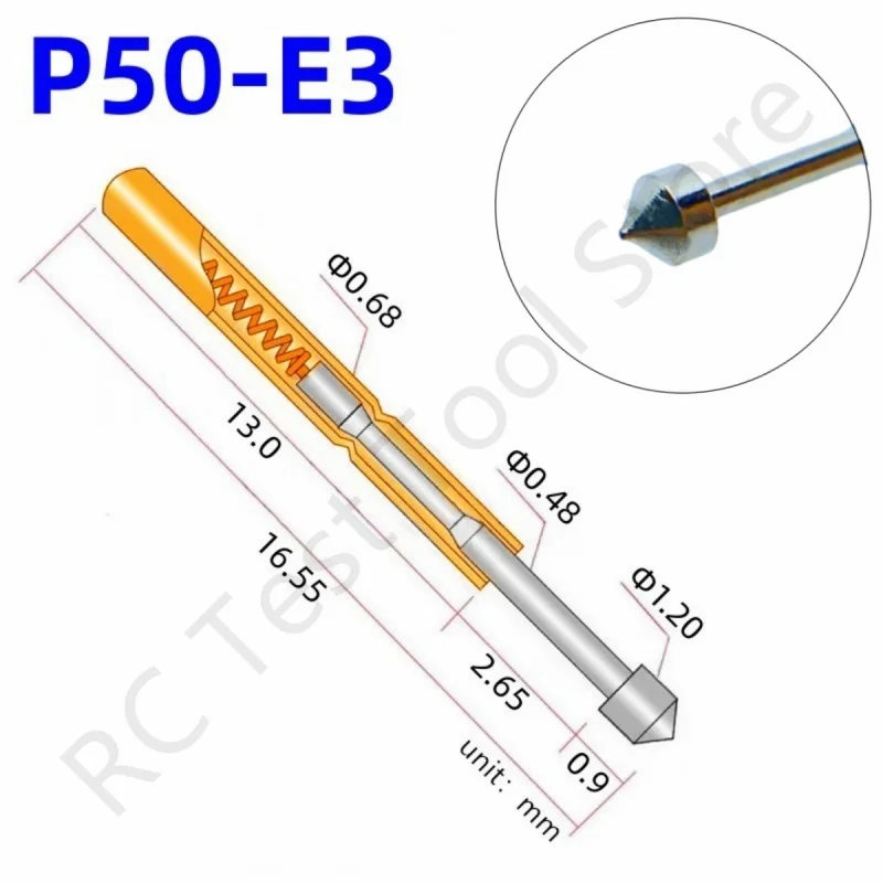 100PCS P50-E3 Spring Test Probe Test Pin Pogo Pin P50-E Electric ICT FCT PCB Test Tool 1.20/0.68/16.55mm Needle Conical Head Tip
100PCS P50-E3 Spring Test Probe Test Pin Pogo Pin P50-E Electric ICT FCT PCB Test Tool 1.20/0.68/16.55mm Needle Conical Head Tip