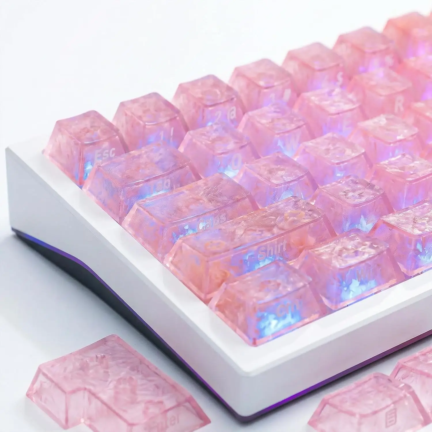 119 Key Carbon Fiber Design Shimmering Keycaps - Pink Translucent PC Keycaps with Diamond-Like Sparkle Cherry Profile UV Coate
119 Key Carbon Fiber Design Shimmering Keycaps - Pink Translucent PC Keycaps with Diamond-Like Sparkle Cherry Profile UV Coate