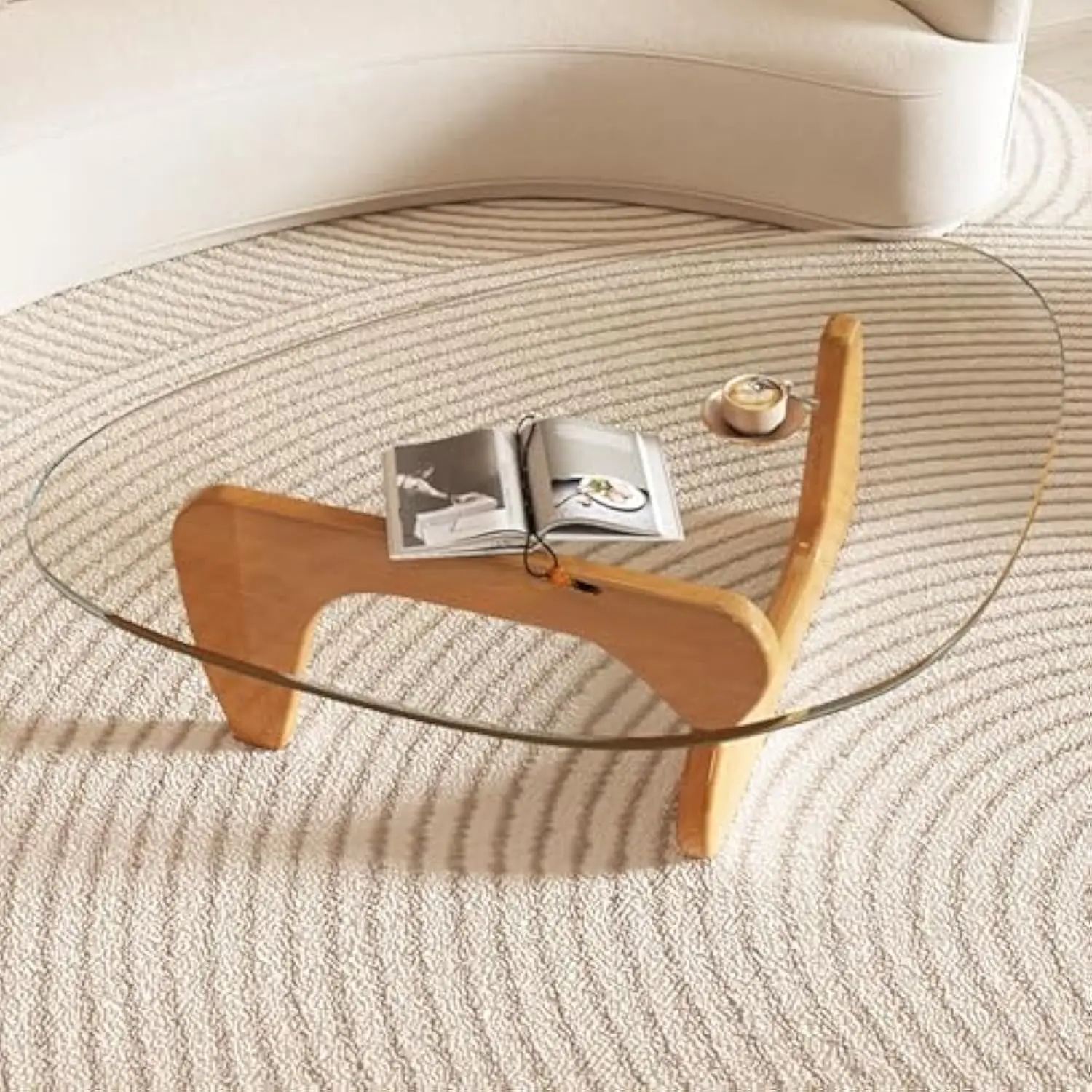 Mid-Century Modern Coffee Table - Triangle Glass Top Natural Wood Base Triangle Coffee Table for Living Room Patio Office Abstr
Mid-Century Modern Coffee Table - Triangle Glass Top Natural Wood Base Triangle Coffee Table for Living Room Patio Office Abstr