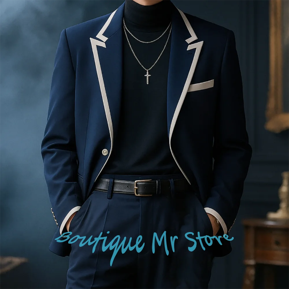 Умные повседневные мужские темно-синие костюмы с контрастной отделкой (куртка + брюки), стильная официальная одежда, повседневная уличная одежда
Умные повседневные мужские темно-синие костюмы с контрастной отделкой (куртка + брюки), стильная официальная одежда, повседневная уличная одежда