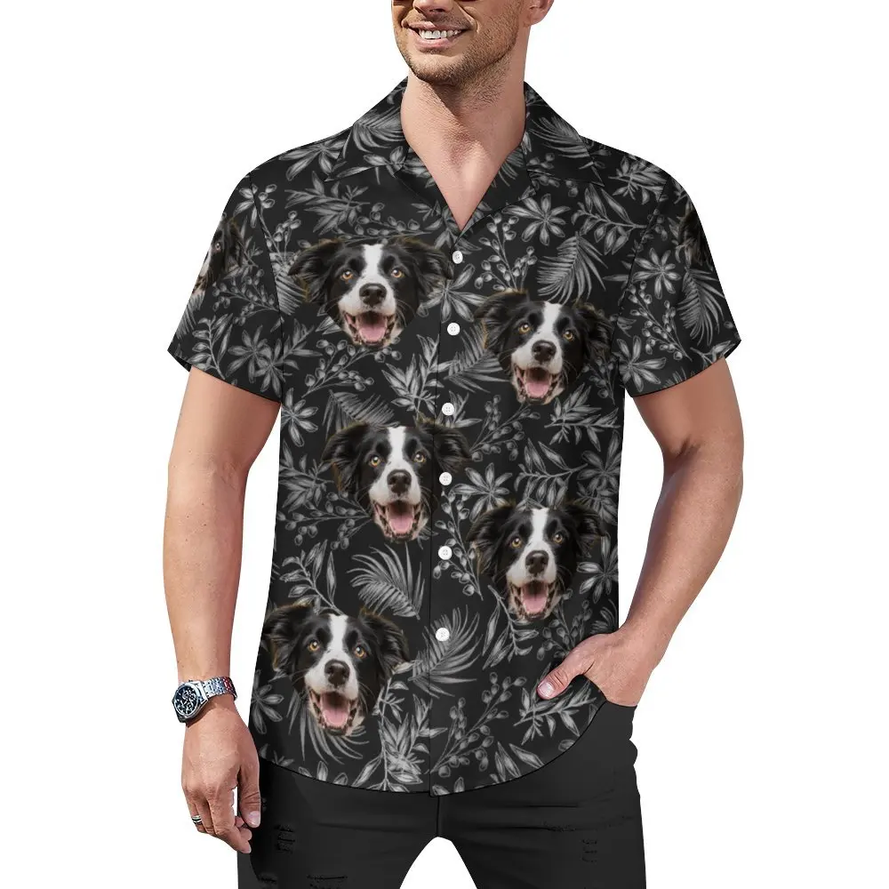Men's Black Hawaiian Shirt with Dog Face and Tropical Leaf Print, Funny Summer Short Sleeve Button-Up Casual Beach Shirt
Men's Black Hawaiian Shirt with Dog Face and Tropical Leaf Print, Funny Summer Short Sleeve Button-Up Casual Beach Shirt