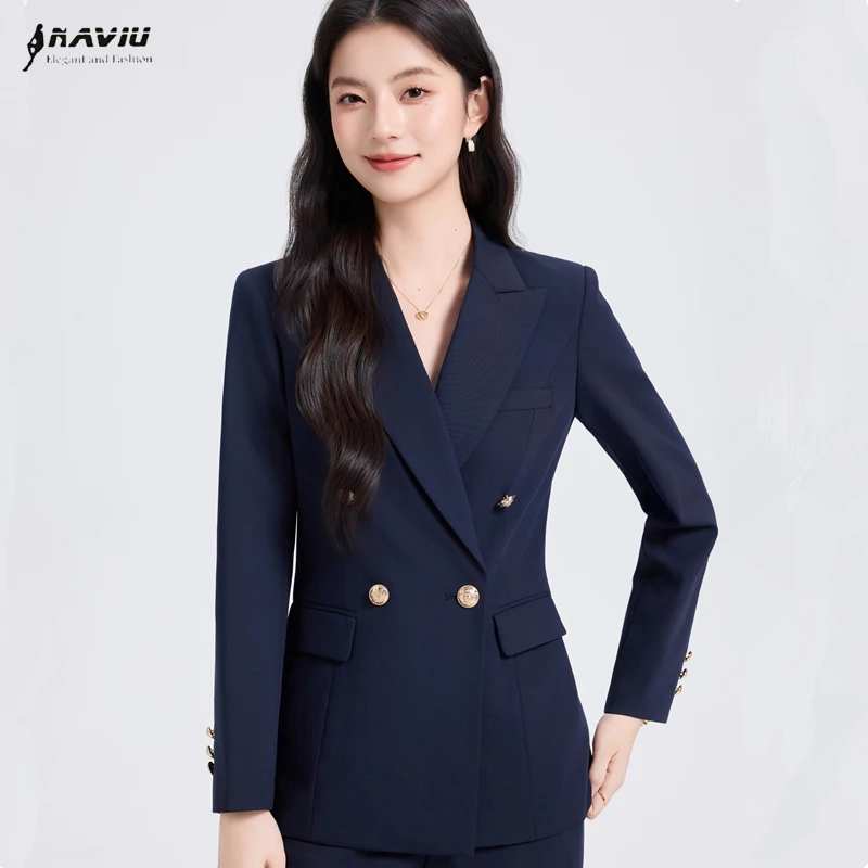 NAVIU Navy Blue Black Women's Blazer Double Breasted Long Sleeve Solid Ladies Formal Slim Jacket Office Ladies Work Coat
NAVIU Navy Blue Black Women's Blazer Double Breasted Long Sleeve Solid Ladies Formal Slim Jacket Office Ladies Work Coat