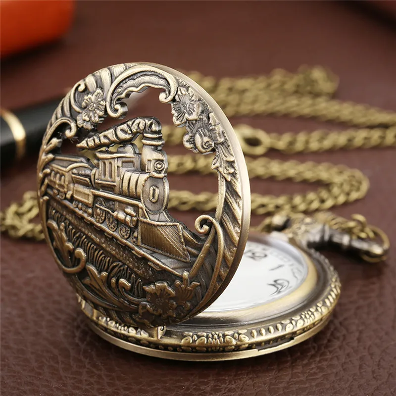Bronze Hollow Out Locomotive Steam Train Clock Men Women Antique Quartz Pocket Watch Sweater Necklace Chain Gift Timepiece
Bronze Hollow Out Locomotive Steam Train Clock Men Women Antique Quartz Pocket Watch Sweater Necklace Chain Gift Timepiece