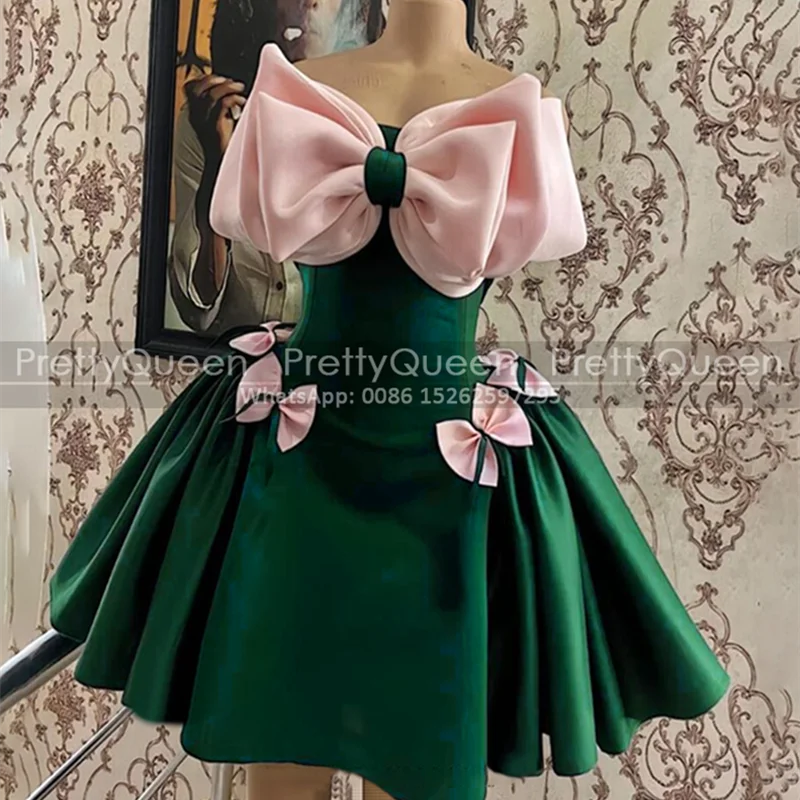 Gorgeous Short Bridesmaid Dresses Fluffy A Line Bows Strapless Green Satin Mini Customized Wedding Party Dress
Gorgeous Short Bridesmaid Dresses Fluffy A Line Bows Strapless Green Satin Mini Customized Wedding Party Dress