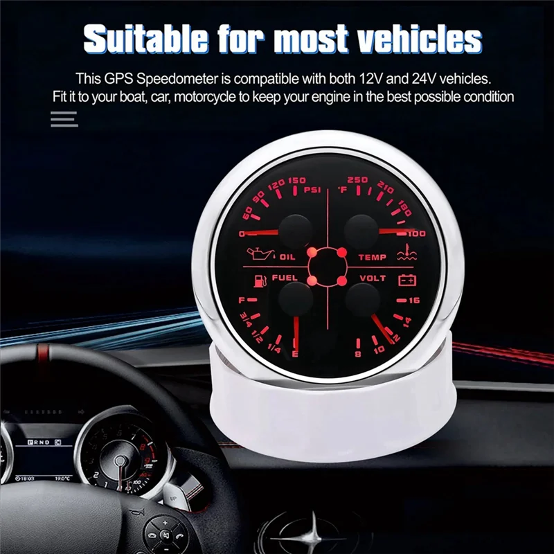 A60E-85Mm 4-In-1 Multifunction Gauge With 0-190Ohms/240-33Ohms Fuel Level Gauge Water Temp Oil Press Voltmeter
A60E-85Mm 4-In-1 Multifunction Gauge With 0-190Ohms/240-33Ohms Fuel Level Gauge Water Temp Oil Press Voltmeter
