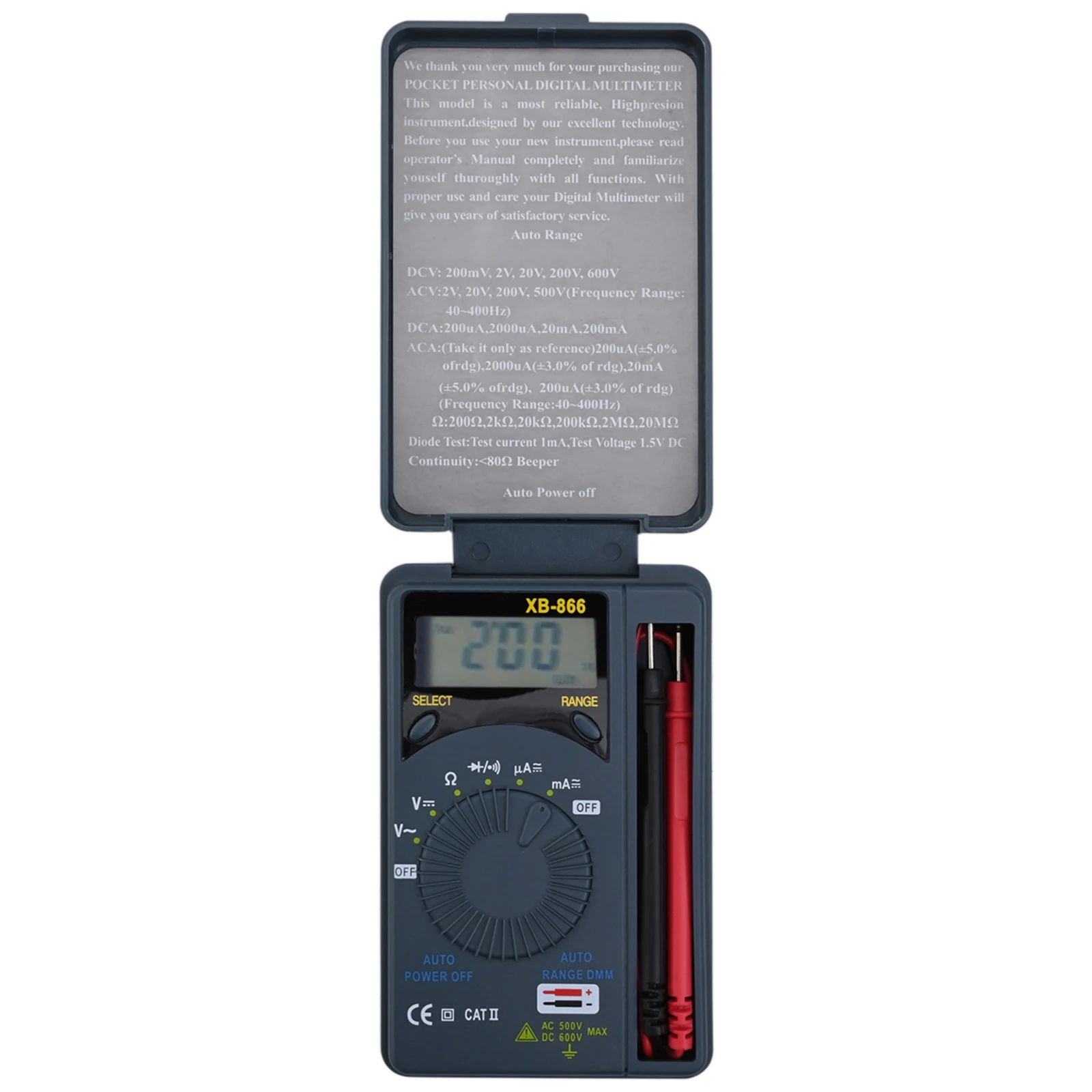 Digital Multimeter Voltmeter Tester XB866 115x70x20mm 500V AC 600V DC Auto Range LCD Voltmeter Tester High Quality
Digital Multimeter Voltmeter Tester XB866 115x70x20mm 500V AC 600V DC Auto Range LCD Voltmeter Tester High Quality