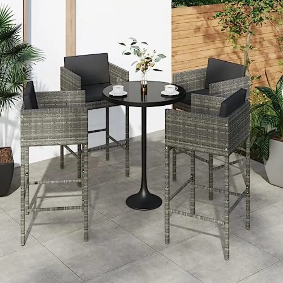 Grey Poly Rattan Bar Stool Set of 4, Outdoor Patio Dining Chairs with Cushions, Powder-Coated Steel Frame, 18.9x19.7x39.4 Inch,
Grey Poly Rattan Bar Stool Set of 4, Outdoor Patio Dining Chairs with Cushions, Powder-Coated Steel Frame, 18.9x19.7x39.4 Inch,