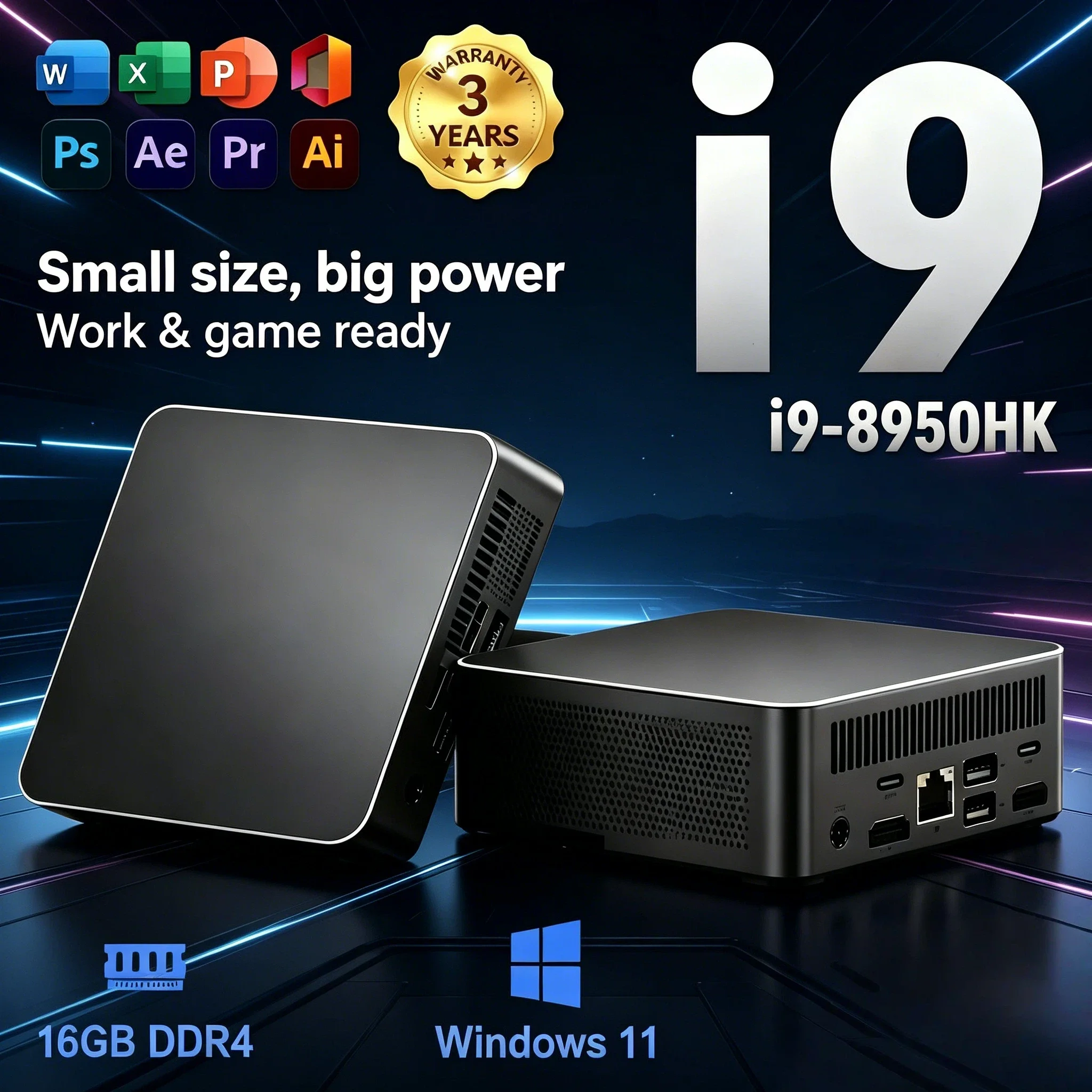 Windows 11 i9 Mini PC Intel Core i9 8950HK 16GB RAM 1TB 2TB SSD M.2 Wifi 6 BT5.2 Mini Desktop Low Power NVMe 4K Output Pro
Windows 11 i9 Mini PC Intel Core i9 8950HK 16GB RAM 1TB 2TB SSD M.2 Wifi 6 BT5.2 Mini Desktop Low Power NVMe 4K Output Pro