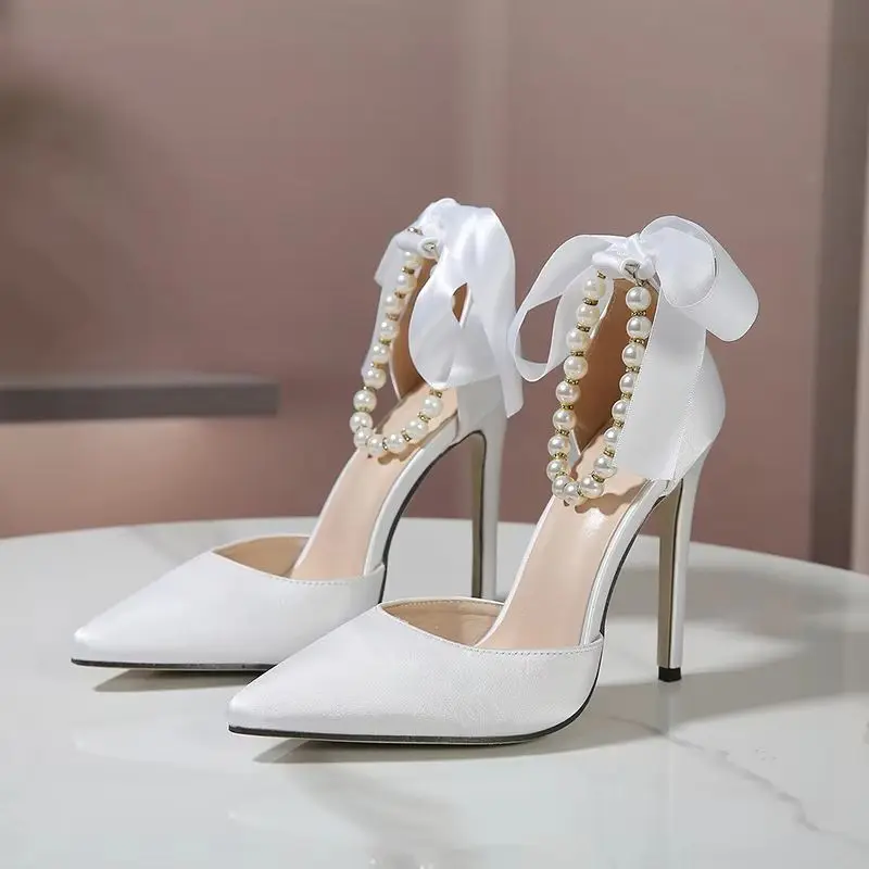 Fashion Elegant Women Pumps Pearl Ribbon Bow Pointed Toe Sandals Stiletto High Heels Party Prom Wedding Banquet Dress Shoes
Fashion Elegant Women Pumps Pearl Ribbon Bow Pointed Toe Sandals Stiletto High Heels Party Prom Wedding Banquet Dress Shoes