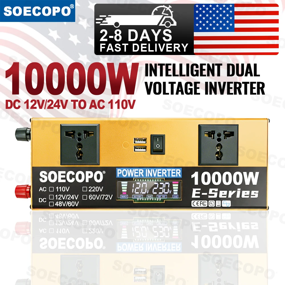 (US Stock) 10000W Peak Car Inverter 12V 24V Auto Switch 110V AC Universal Converter 2 USB Sockets Truck for home Camping
(US Stock) 10000W Peak Car Inverter 12V 24V Auto Switch 110V AC Universal Converter 2 USB Sockets Truck for home Camping
