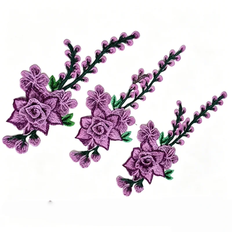 3 pieces of embroidered floral patterns in green, red, blue and magenta. Fabric pieces for sewing on clothes for ironing.
3 pieces of embroidered floral patterns in green, red, blue and magenta. Fabric pieces for sewing on clothes for ironing.
