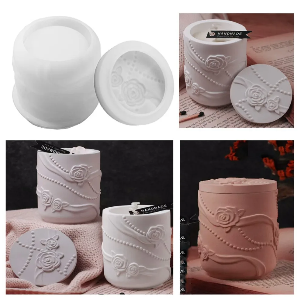 Cylindrical Concrete Storage Jar with Lid Silicone Molds DIY Embossed Pearl Ribbon Rose Vase Jewelry Storage Container Mold
Cylindrical Concrete Storage Jar with Lid Silicone Molds DIY Embossed Pearl Ribbon Rose Vase Jewelry Storage Container Mold