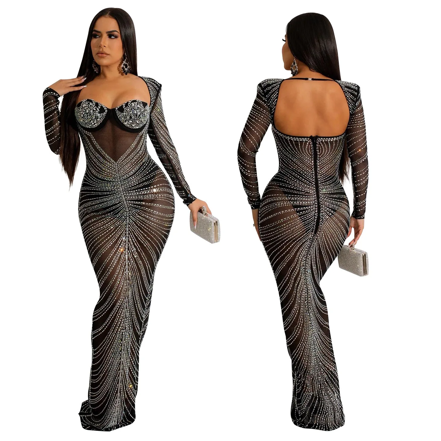 Sexy Nightclub Party Prom Club Banquet Mesh Hot Rhinestone Long Sleeve Long Dresses
Sexy Nightclub Party Prom Club Banquet Mesh Hot Rhinestone Long Sleeve Long Dresses