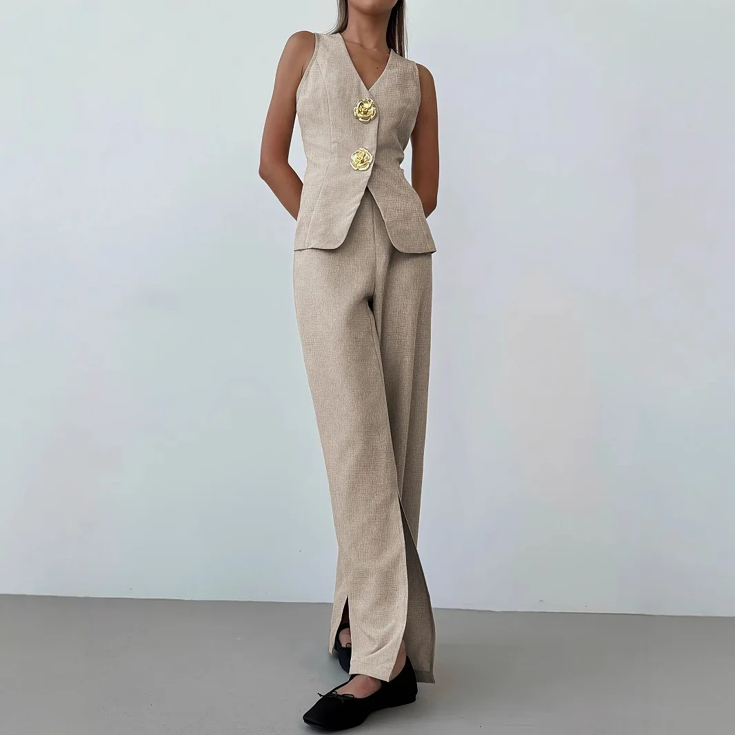 Women's Elegant Spring Summer Thin Breathable V-neck Sleeveless Vest And Split Wide-leg Pants Set 2 Pieces Femme Y2k、 Boho
Women's Elegant Spring Summer Thin Breathable V-neck Sleeveless Vest And Split Wide-leg Pants Set 2 Pieces Femme Y2k、 Boho