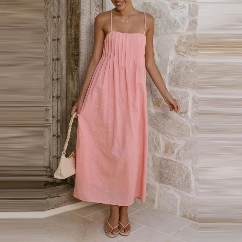 Модное летнее платье макси на бретельках, однотонное, с завышенной талией, без рукавов, для вечеринок, простое повседневное плиссированное платье, новинка 2026 года
Модное летнее платье макси на бретельках, однотонное, с завышенной талией, без рукавов, для вечеринок, простое повседневное плиссированное платье, новинка 2026 года