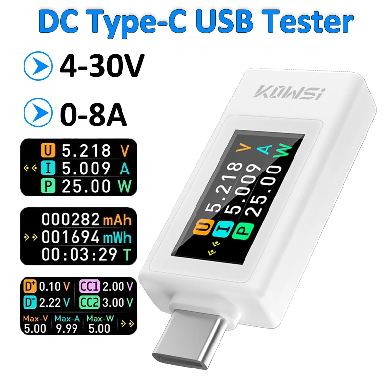 DC Type-C USB Tester Current 4-30V Voltage Meter Timing Ammeter Digital Monitor Power-off Storage Power Indicator Bank Charger
DC Type-C USB Tester Current 4-30V Voltage Meter Timing Ammeter Digital Monitor Power-off Storage Power Indicator Bank Charger