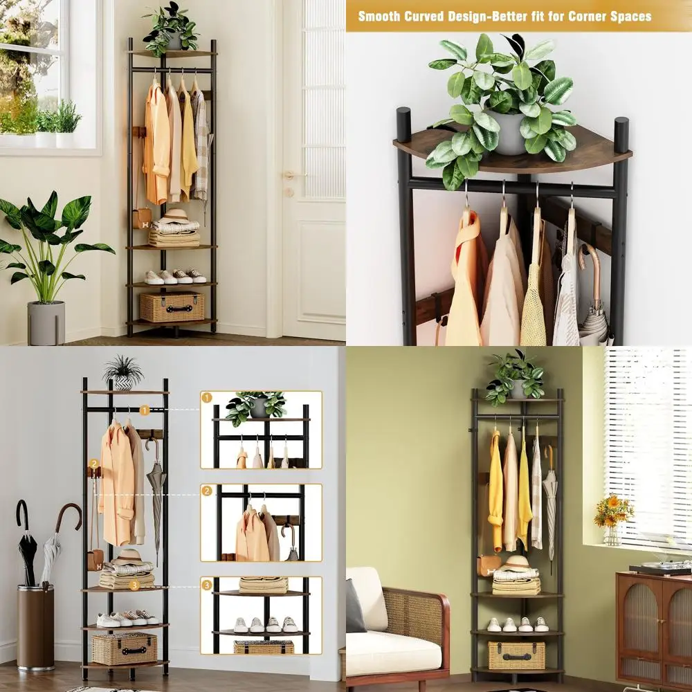 Rustic Brown Entryway Coat Rack with Shoe Storage and 6 Adjustable Hooks for Home or Office
Rustic Brown Entryway Coat Rack with Shoe Storage and 6 Adjustable Hooks for Home or Office