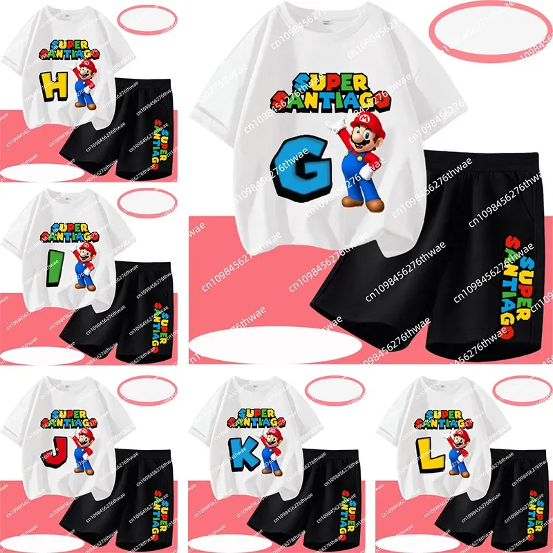 Новый комплект детской футболки Mario с мультяшным принтом буквы A-Z — спортивная одежда для мальчиков и девочек на лето с короткими рукавами
Новый комплект детской футболки Mario с мультяшным принтом буквы A-Z — спортивная одежда для мальчиков и девочек на лето с короткими рукавами