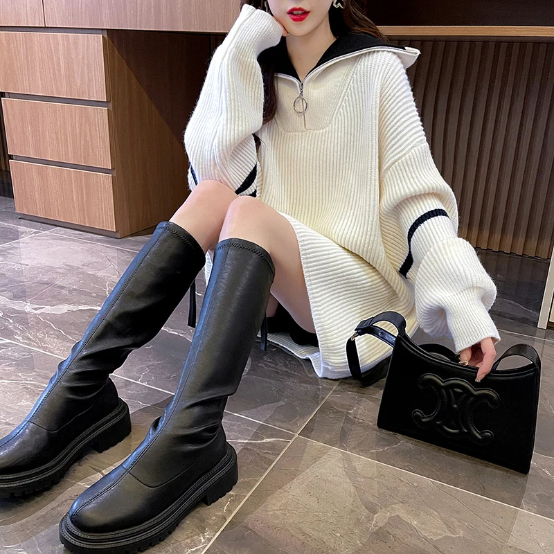 Mid Length High Neck Sweater Women 2023 New Design Sense Color Matching Loose and Lazy Style Top
Mid Length High Neck Sweater Women 2023 New Design Sense Color Matching Loose and Lazy Style Top