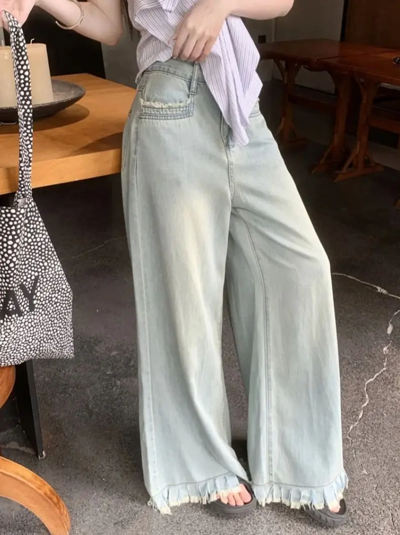 PLAMTEE Tassel Mopping Jeans Women Streetwear Summer Wide Leg 2025 Loose High Waist All Match Chic Casual New Denim Office Lady
PLAMTEE Tassel Mopping Jeans Women Streetwear Summer Wide Leg 2025 Loose High Waist All Match Chic Casual New Denim Office Lady