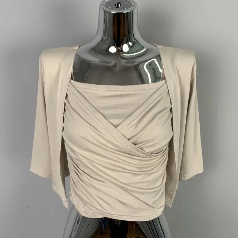 Pure Desire Sexy Folded Strap Vest Women's Long Sleeve Inner Wear Set Spring New Style Spicy Girl Open Cardigan Top Set
Pure Desire Sexy Folded Strap Vest Women's Long Sleeve Inner Wear Set Spring New Style Spicy Girl Open Cardigan Top Set
