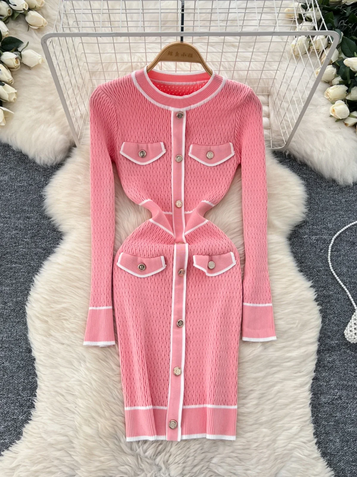 Chic Fashion Pink Knitted Dress Women's Long Sleeves Slim Sweater Bodycon Dress Y2k Streetwear Party
Chic Fashion Pink Knitted Dress Women's Long Sleeves Slim Sweater Bodycon Dress Y2k Streetwear Party