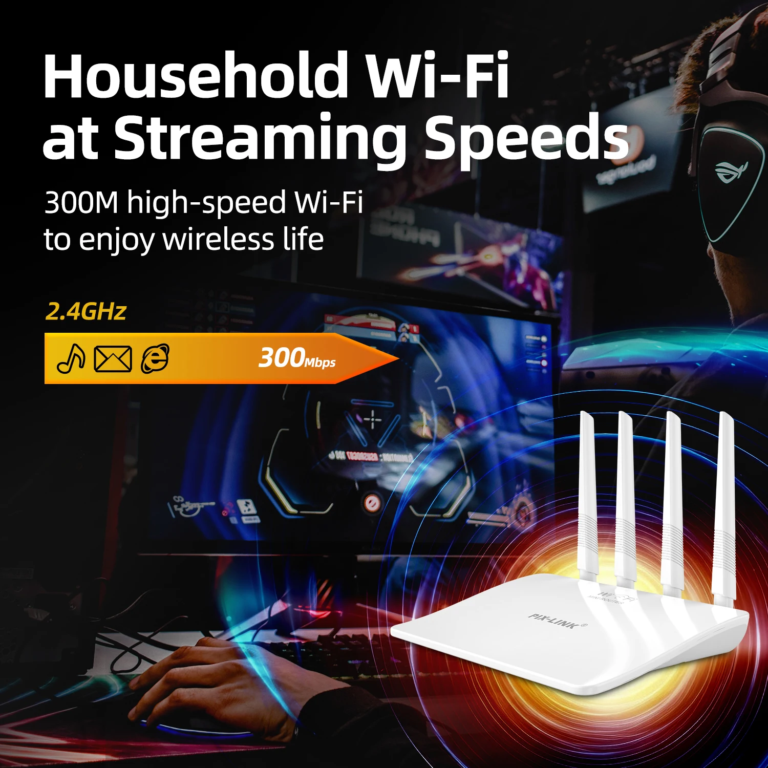  PIX-LINK WR21Q 300Mbps WiFi Router Wireless N 2.4G 4 External Antennas Long Range 300m² MU-MIMO WPS Qualcomm Chip For Ho21
PIX-LINK WR21Q 300Mbps WiFi Router Wireless N 2.4G 4 External Antennas Long Range 300m² MU-MIMO WPS Qualcomm Chip For Ho21