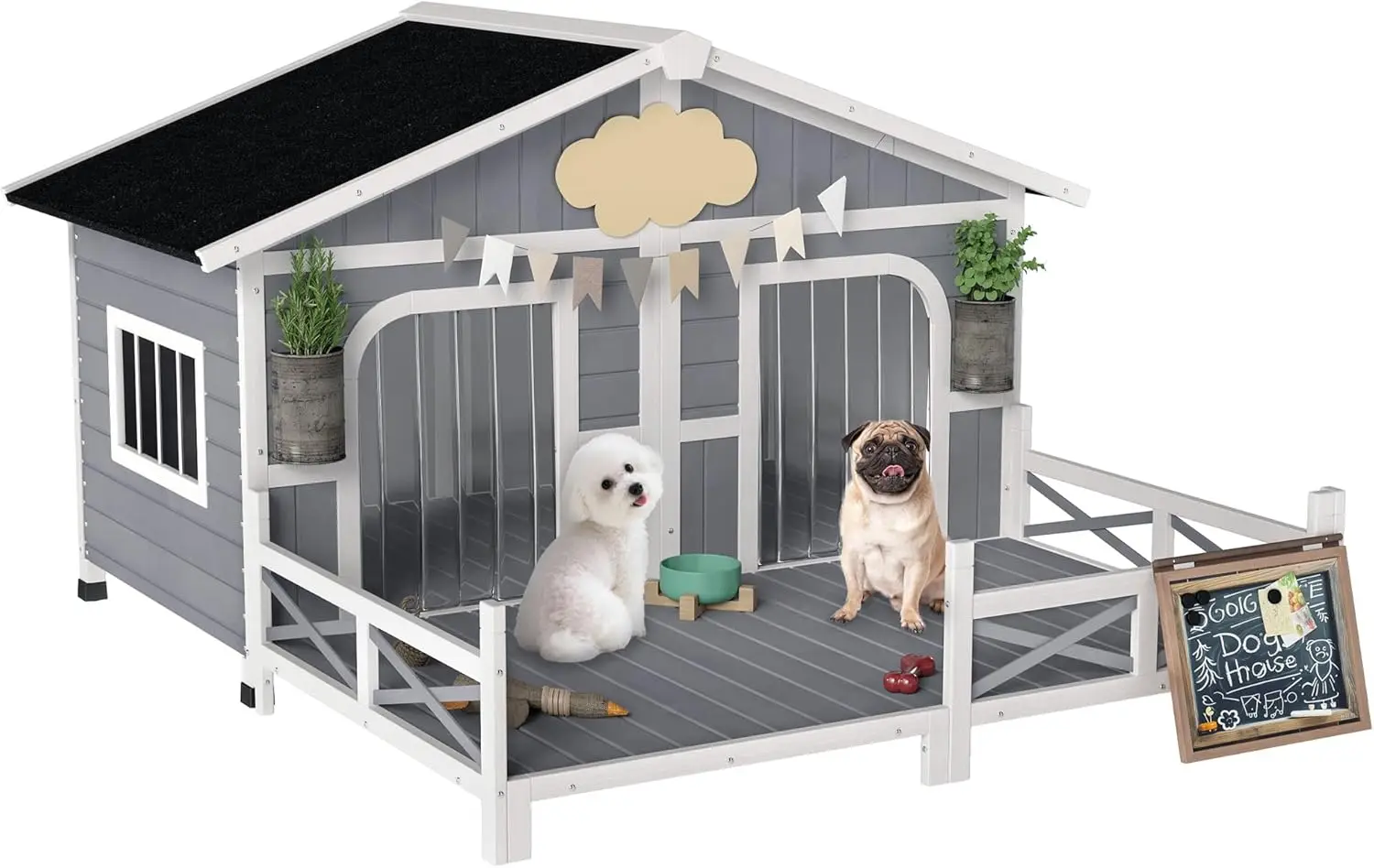 Dog House Outdoor, Wooden Dog Kennel Weatherproof with Porch, Openable Roof, Removable Bottom, Elevated Floor, Double Room for 2
Dog House Outdoor, Wooden Dog Kennel Weatherproof with Porch, Openable Roof, Removable Bottom, Elevated Floor, Double Room for 2