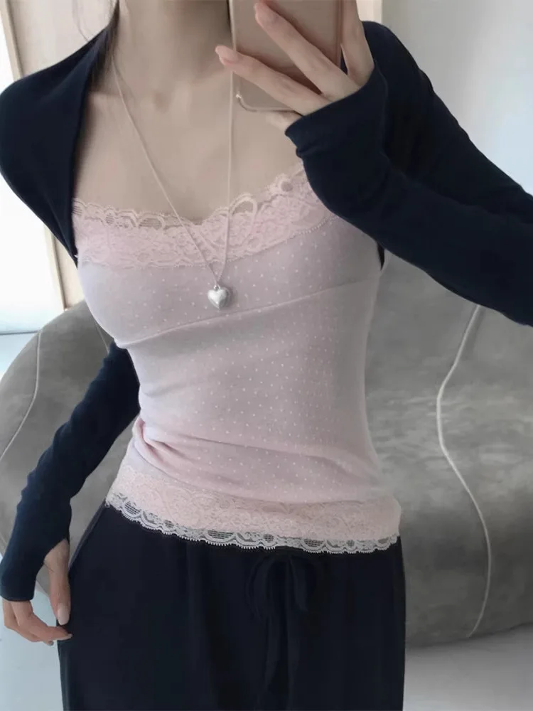 Korean Style Polka Dot Lace Strap Vest Two Piece Set Slimming Slim Fit Spring Summer Knitted Knitwear Women's Fashion
Korean Style Polka Dot Lace Strap Vest Two Piece Set Slimming Slim Fit Spring Summer Knitted Knitwear Women's Fashion