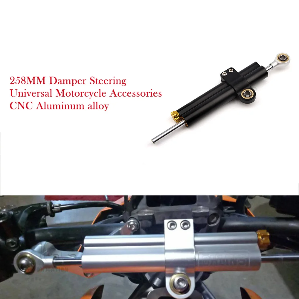 258mm Universal Motorcycle Accessories Adjustable Damper Steering Stabiliz For Yamaha Honda BMW Suzuki Harley Aprilia Z900 H2R
258mm Universal Motorcycle Accessories Adjustable Damper Steering Stabiliz For Yamaha Honda BMW Suzuki Harley Aprilia Z900 H2R