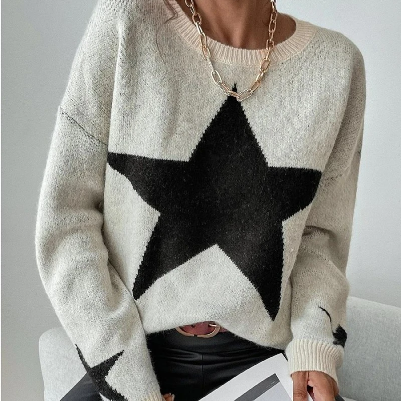 Новинка 2023 года, женский свитер, пуловеры со звездами, жаккардовый трикотаж с длинными рукавами и круглым вырезом, европейская модная одежда
Новинка 2023 года, женский свитер, пуловеры со звездами, жаккардовый трикотаж с длинными рукавами и круглым вырезом, европейская модная одежда