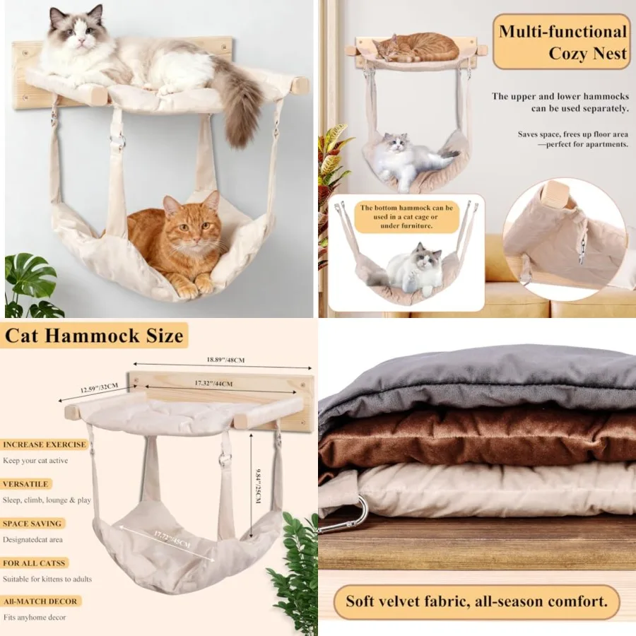 Wooden Cat Wall Hammock, 18.9 x 12.6 Inch Double Layer Cat Furniture Hammock, Large Removable Multi-Function Cats Bed for Sleep
Wooden Cat Wall Hammock, 18.9 x 12.6 Inch Double Layer Cat Furniture Hammock, Large Removable Multi-Function Cats Bed for Sleep