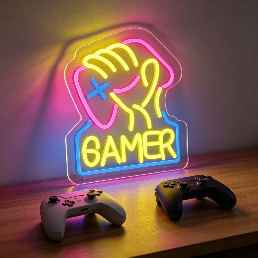 Gamer Neon Sign LED Night Light with Gaming Controller Hand Symbol Game Room Man Cave Desk Decoration USB Powered
Gamer Neon Sign LED Night Light with Gaming Controller Hand Symbol Game Room Man Cave Desk Decoration USB Powered