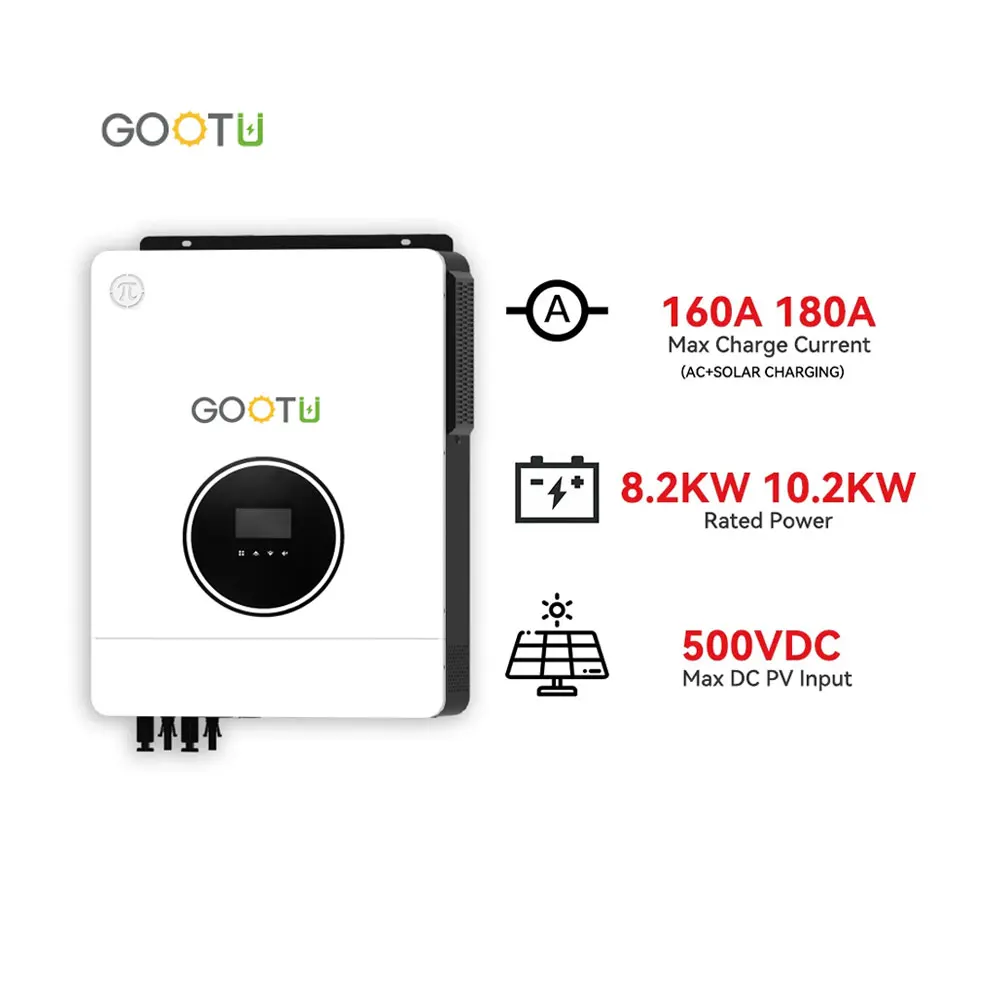 Gootu Lcd Display 90-450Vdc Pv Input Inverter Built-In 160A Mppt 48V 10Kva Solar Inverter
Gootu Lcd Display 90-450Vdc Pv Input Inverter Built-In 160A Mppt 48V 10Kva Solar Inverter