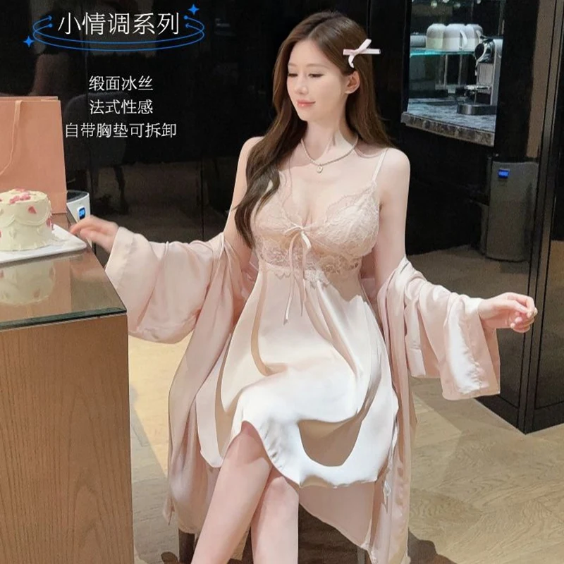 2026 Summer 2PCS Sexy Lace Lingerie Silk Satin Nightgowns Robes Sets For Women Korean Bathrobes Sleepwear Nightdress Night Dress
2026 Summer 2PCS Sexy Lace Lingerie Silk Satin Nightgowns Robes Sets For Women Korean Bathrobes Sleepwear Nightdress Night Dress