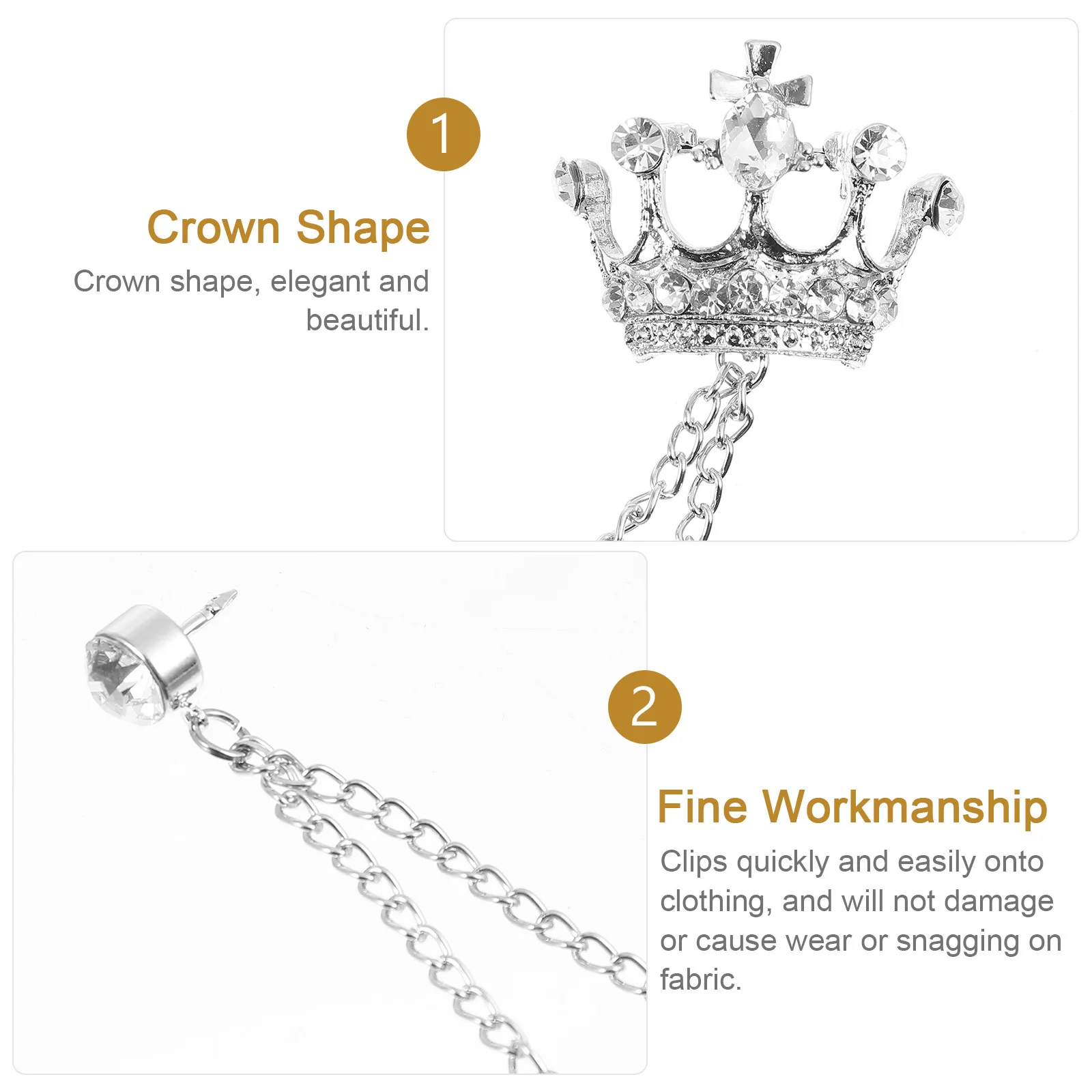 2Pcs Crown Collar Clips Brooch Suit Shirt Sweater Clip Tassel Chain Badge Elegant Alloy Rhinestone Lapel Accessories for Men
2Pcs Crown Collar Clips Brooch Suit Shirt Sweater Clip Tassel Chain Badge Elegant Alloy Rhinestone Lapel Accessories for Men